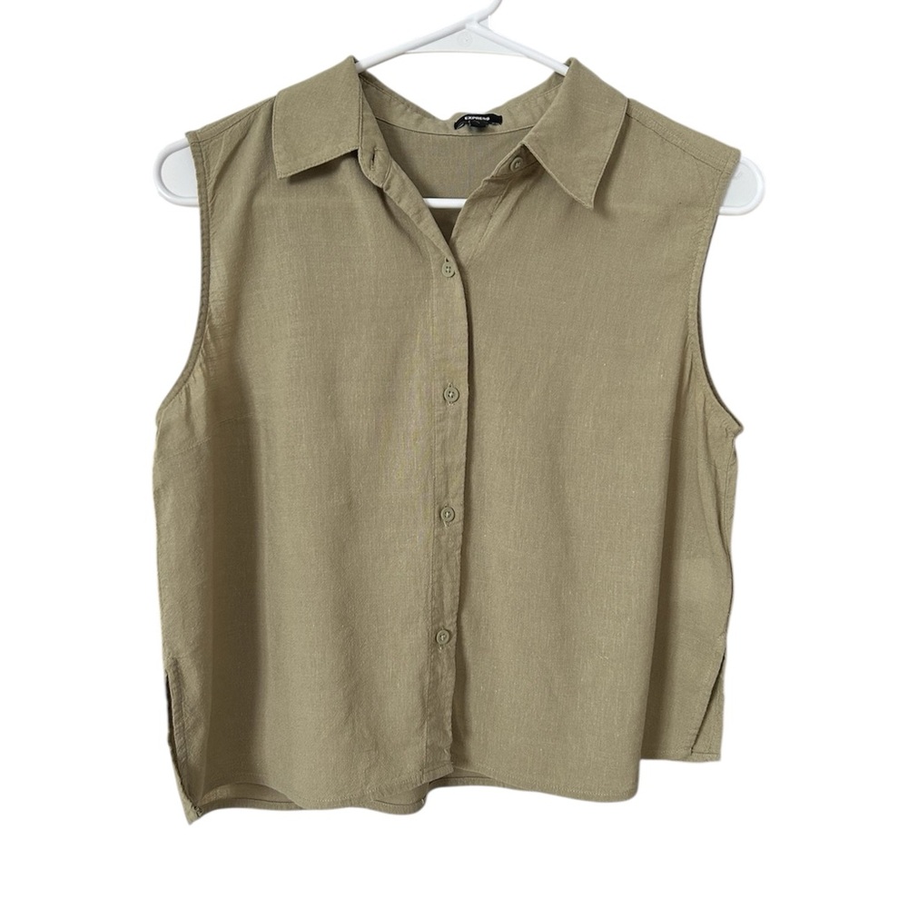 Express Women’s Linen Blend Sleeveless Top Size Small Sage Green